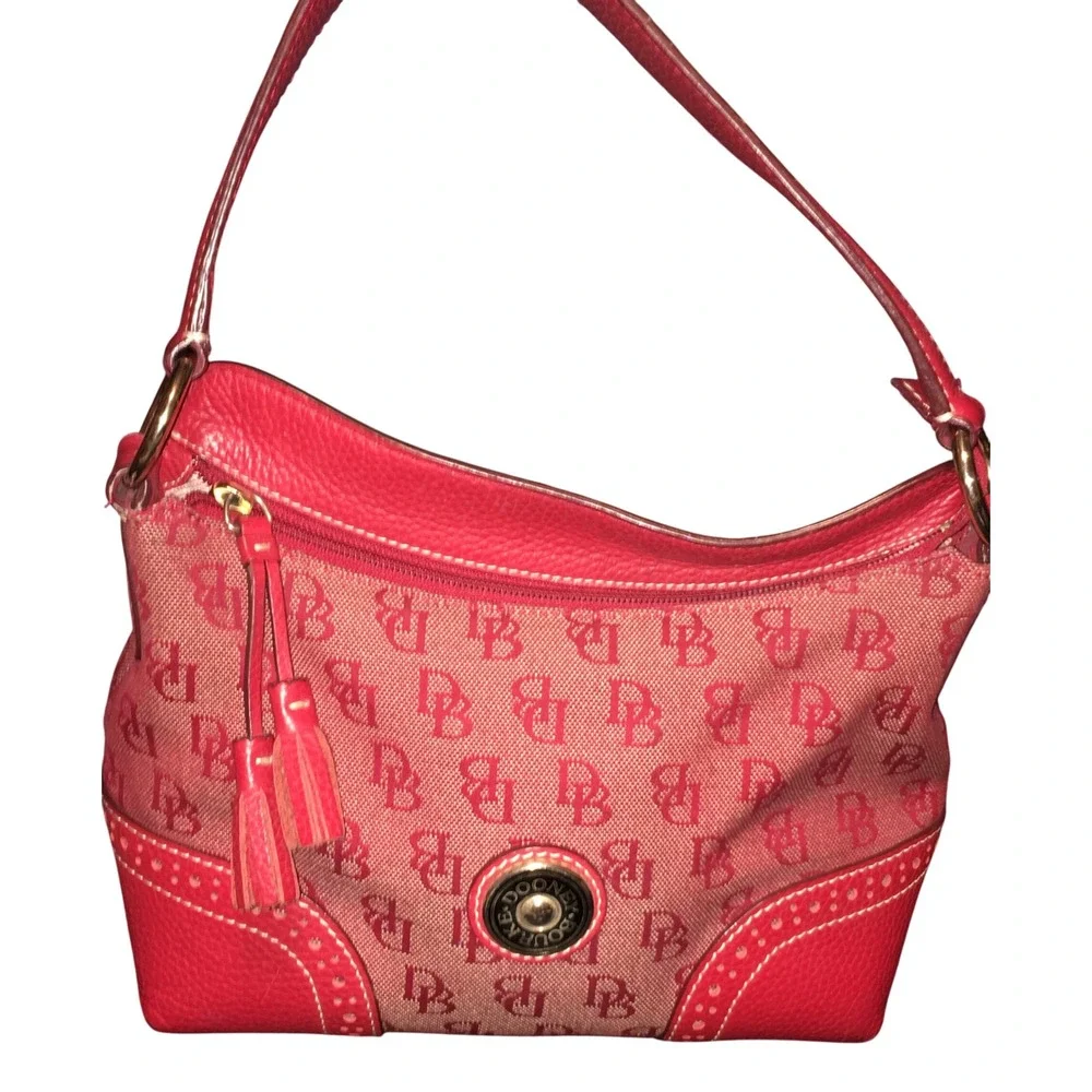 Dooney & Bourke Red Monogram Canvas Leather Shoulder Bag Purse SEE Last Pic